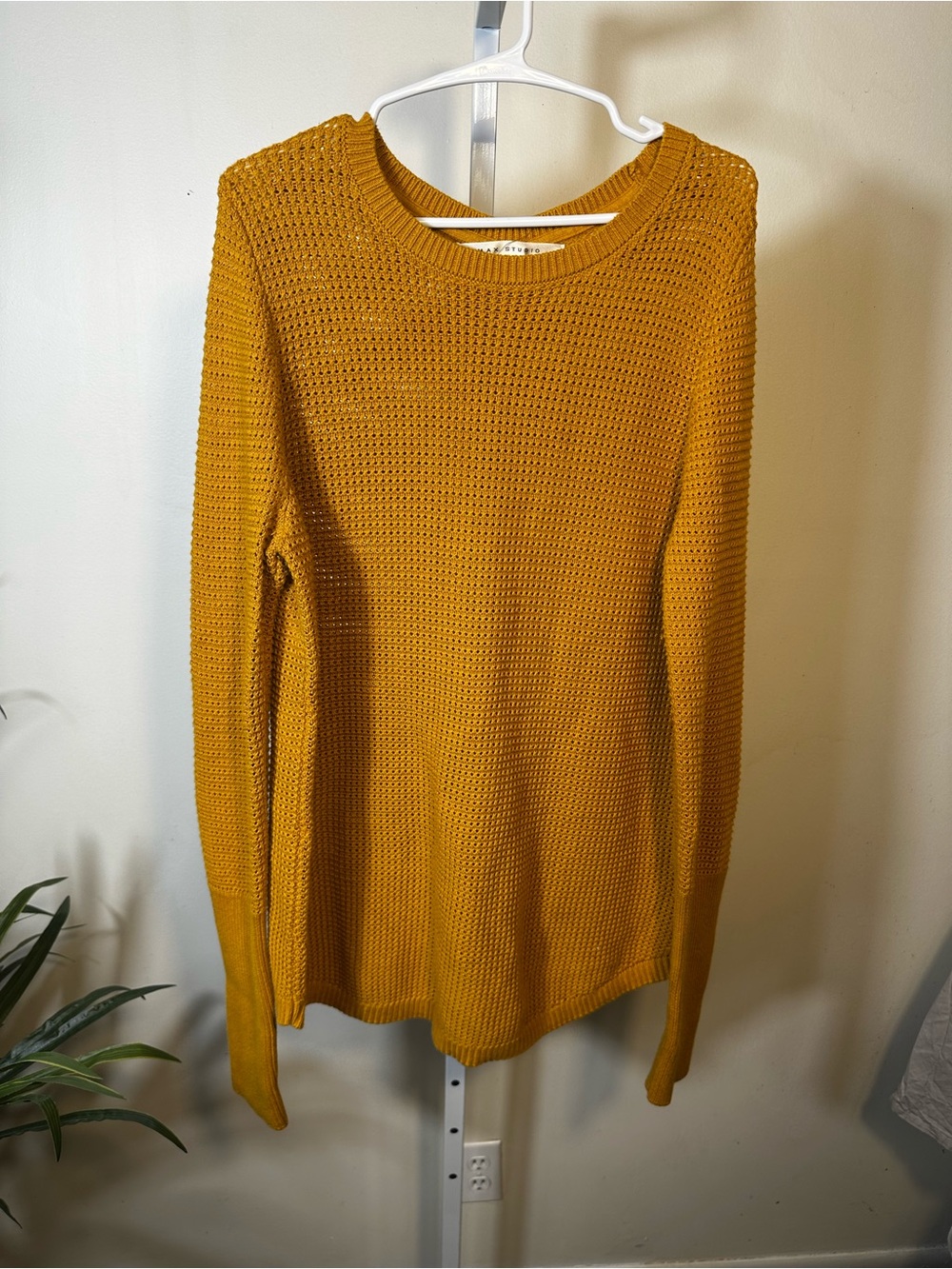 207. Max Studio Mustard Waffle Knit Crewneck Sweater